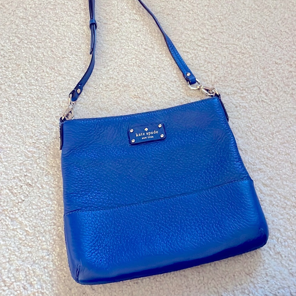 Kate Spade Large Crossbody, Bright Blue, Polka dots inside, 3 pockets